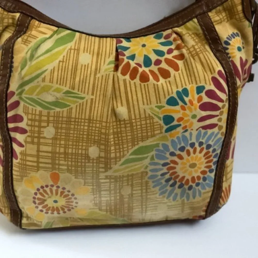 Fossil Handbag Purse Satchel Printed yellow Canvas